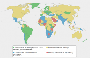 Carte du monde montrant les pays où les punitions corporelles sont interdites